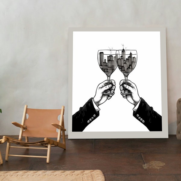 Manhattan Glasses Print | cheers print | bar cart wall decor | cheers sign | cheers printable wall art | bar cart art | digital download