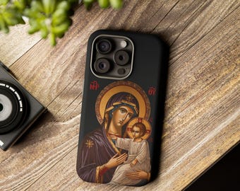 Theotokos Panagia Virgin Mary Black iPhone Samsung Galaxy Case Mosaic Icon Christ Christian Orthodox