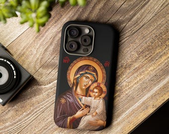Theotokos Panagia Jungfrau Maria schwarz iPhone Samsung Galaxy Case Mosaik-Symbol Christus Christian Wege
