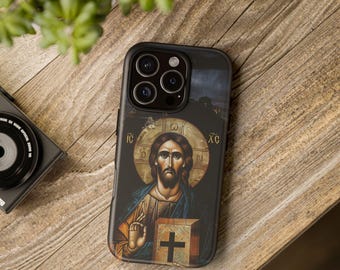 Christus Pantokrator inspiriert byzantinische Ikone christlich kyrillische iPhone Samsung Galaxy Hülle