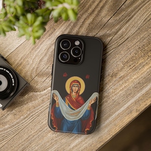 Heiliger Schutz Theotokos Panagia Jungfrau Maria iPhone Samsung Galaxy Case Mosaik-Ikone Christlich-Orthodoxe