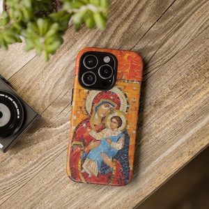 Jungfrau Maria Theotokos Panagia & Christus iPhone Samsung Galaxy Case byzantinische Mosaik-Ikone Christlich-Orthodoxe