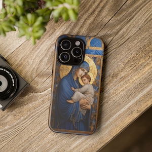 Blau Theotokos Panagia Jungfrau Maria iPhone Samsung Galaxy Case Mosaik-Ikone Christlich-Orthodoxe
