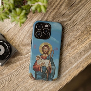 Christ the Good Shepherd Inspired Byzantine Icon Christian Orthodox iPhone Samsung Galaxy Case