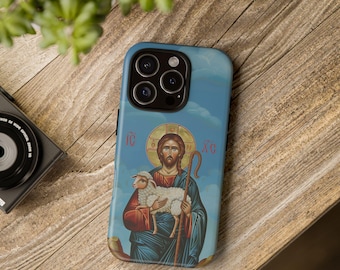 Christus der gute Hirte inspirierte byzantinische Ikone christlich-orthodox iPhone Samsung Galaxy Hülle