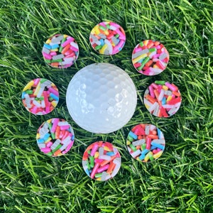 Candy golf ball markers with magnetic hat clip.  Sprinkle golf ball markers. Ladies golf gift. Sweet Golf accessory. Whimsical golf markers.