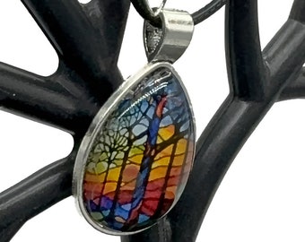 Radiant Arboreal Spirit - Handmade Vibrant Tree Cabochon Necklace, Nature's Celebration of Strength and Growth