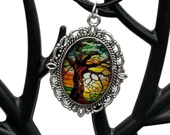 Ethereal Tree of Life - Handcrafted AI Art Glass Pendant, Symbol of Growth and Individuality