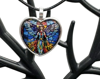 Enchanted Guardian Angel Heart Pendant: Handcrafted AI Art, Celestial Protection Jewelry