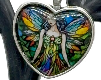 Whispers of Kindness - Heart-Shaped Fairy Glass Cabochon Pendant, Enchanted Accessory of Benevolence