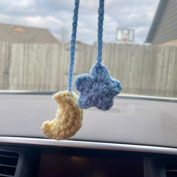 Crescent moon and star car charm