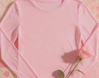 Blush Pink Underscrub Top – Soft Long Sleeve Layering Tee