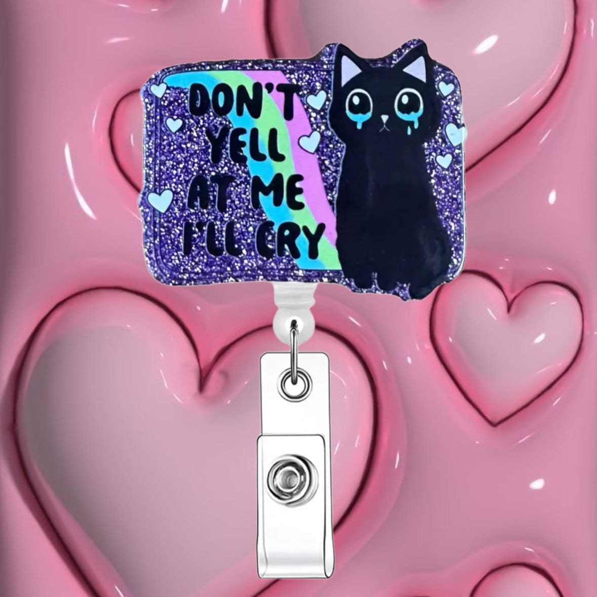 Crying Kitty Nurse Badge Reel – Funny Cute Badge Holder for RN, CNA, Students & Healthcare Girlies – “Don’t Yell at Me I’ll Cry” Reel