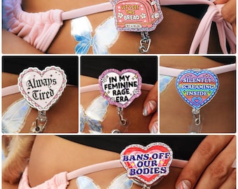 Heart Badge Reels for Nurses – Funny Nurse ID Badge Holder, Feminine Rage, Mental Health, Pro-Choice, Girlboss Clip for Healthcare & Teacher