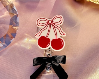 Cherry Bow Coquette Badge Reel – Lana Del Rey Aesthetic Nurse Badge Holder – Soft Girl ID Clip for RN, CNA, Med Students