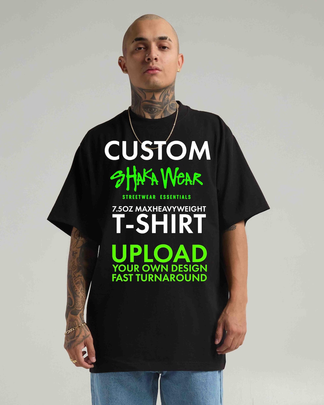Custom DTG Printed Shaka Wear T-Shirt: Heavyweight 7.5oz Max Weight Tee