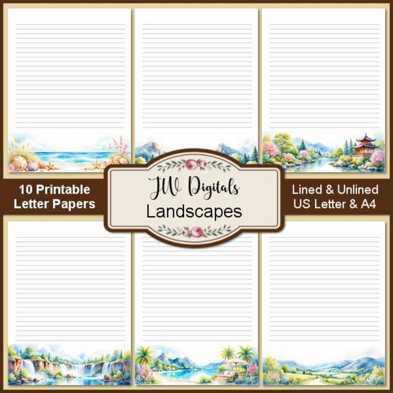 Watercolor Landscapes Letter Writing Paper, Watercolor Landscapes ...