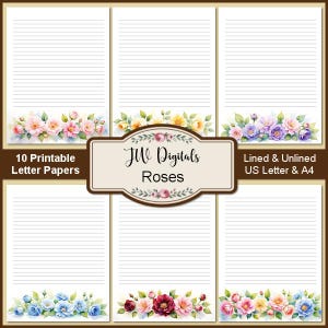 Watercolor Roses Letter Writing Paper, Watercolor Roses Stationery, JW Stationery, Printable Stationery
