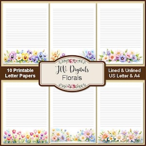 Watercolor Florals Letter Writing Paper, Watercolor Florals Stationery, JW Stationery, Printable Stationery