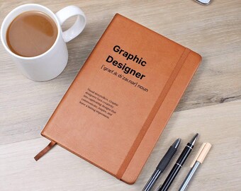 Diario de diseñador gráfico, cuaderno de cuero vegano tamaño A5, regalo de graduación, regalo de diseñador gráfico