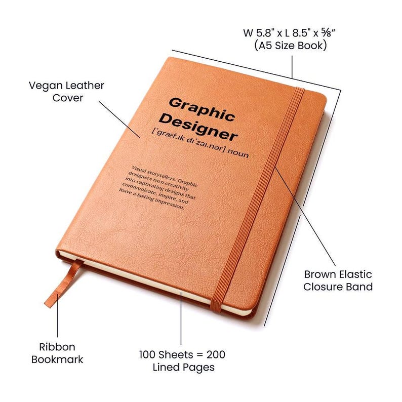 Graphic Designer Journal, A5 Vegan Leather Journal Notebook, Graduation Gift, Graphic Designer Gift image 6