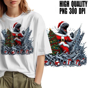 Santazilla Divertente Parodia Kaiju Lucertola Gigante Mostro PNG Retro Comic Style Natale Umorismo Stampa