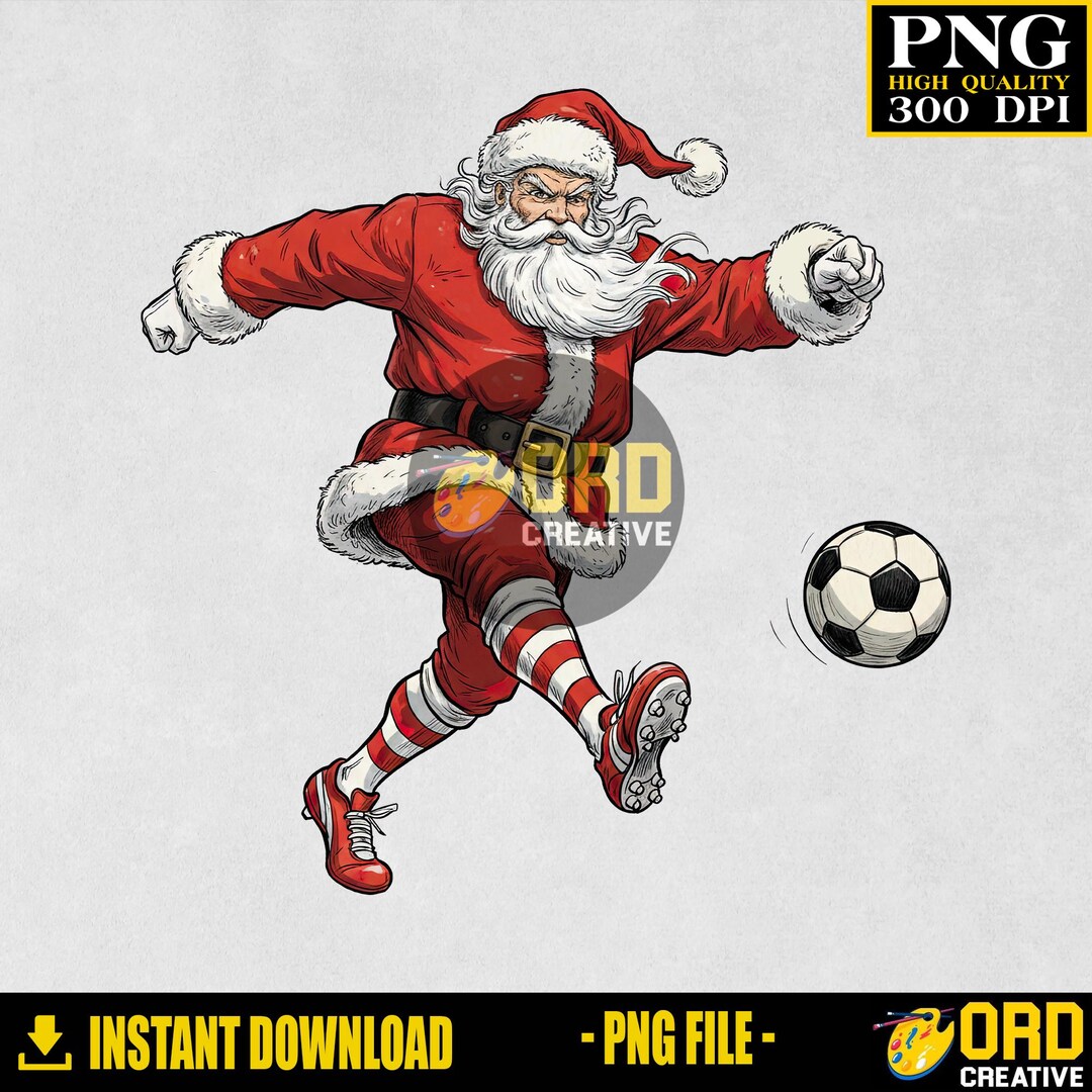 Santa Claus Soccer Christmas PNG, Funny Santa Playing Football Art ...