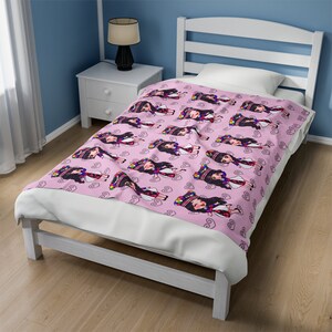 Soft Plush Blanket, Chibi Hmong Girl (white) with Hmong Design Blanket, Perfect Gift for Any Occasion