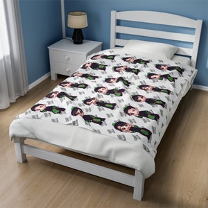 Soft Plush Blanket, Chibi Hmong Boy (stripe) with Hmong Design Blanket, Perfect Gift for Any Occasion