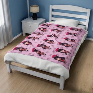 Soft Plush Blanket, Chibi Hmong Girl with Hmong Design Blanket, Perfect Gift for Any Occasion