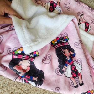 Soft Microfiber Blanket, Chibi Hmong Girl with Hmong Design Blanket, Perfect Gift for Any Occasion
