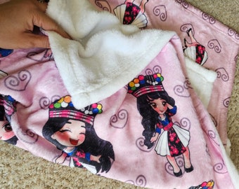 Soft Microfiber Blanket, Chibi Hmong Girl with Hmong Design Blanket, Perfect Gift for Any Occasion