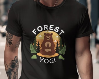 Funny Bear Yoga Sunset T-Shirt, Unisex Yoga Lover Tee, Cute Meditating Bear Graphic Shirt, Nature Inspired Apparel, Gift for Yogi