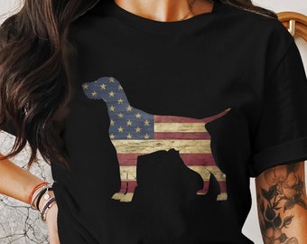 German Shorthaired Pointer Patriotic American Flag GSP Dog Silhouette T-Shirt, USA Dog Lover Tee Shirt, Memorial Day July 4th Gift