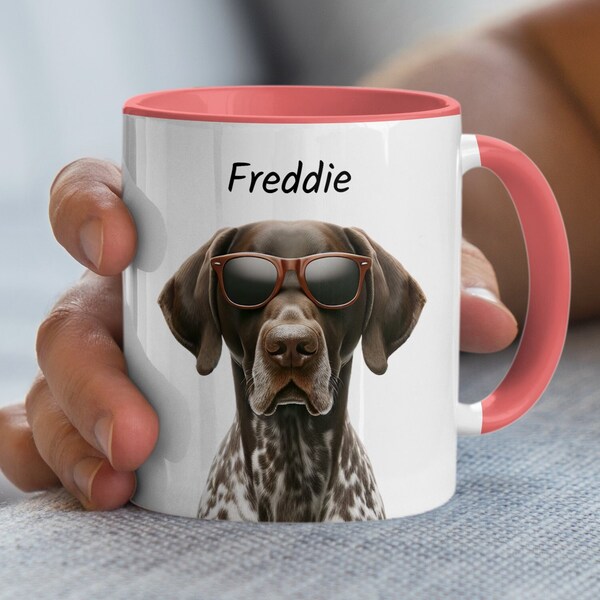 Personalized German Shorthaired Pointer with Sunglasses Mug, Customize with Your Dog's Name, GSP Coffee Lover Gift, Animal Lover