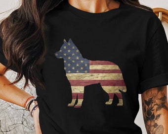 T-shirt patriottische Siberische husky, shirt Amerikaanse vlag hond grafisch shirt, Amerikaanse vlag husky shirt, Independence Day hondenshirt, 4 juli hondenliefhebber cadeau