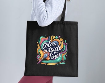 Colorful Artist Tote Bag, Color Outside The Lines Creative Inspirational Quote, Vibrant Paint Splash Design Tote, Art Lover Gift
