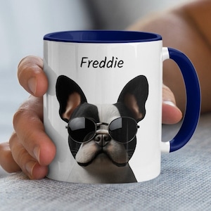 Personalized French Bulldog Mug, Customize with Your Dog&#39;s Name, Stylish Frenchie Lover Gift, Frenchie with Sunglasses Design