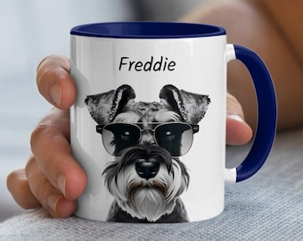 Personalized Miniature Schnauzer Mug, Customize with Your Dog's Name, Miniature Schnauzer in sunglasses Coffee Cup, Gift for Pet Lovers