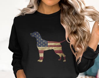 American Flag German Shorthaired Pointer Sweatshirt, GSP Shirt, Patriotic Pet Lover, USA Flag Canine Graphic Pullover, Unisex Sweatshirt