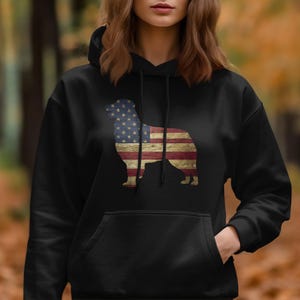 American Flag Australian Shepherd Silhouette Hoodie, Patriotic Pet Lover Crew Neck, USA Flag Canine Graphic Pullover, Unisex Sweatshirt