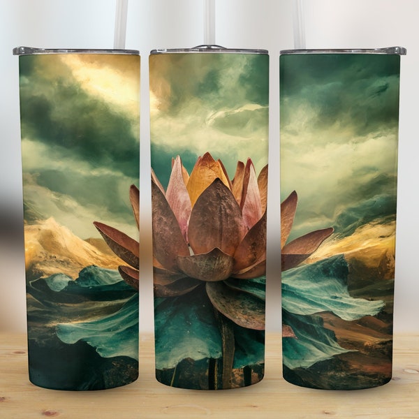 Fantasy Lotus Flower Tumbler Wrap, 20oz Sublimation Tumbler Designs, Straight & Tapered Tumbler Wrap PNG, Instant Download Commercial Use