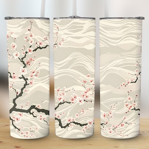 Japanese Cherry Blossom 20oz Sublimation Tumbler Designs, Straight & Tapered Tumbler Wrap PNG, Instant Download Commercial Use