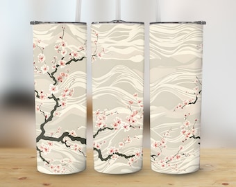 Diseños de vaso de sublimación de flor de cerezo japonés de 20 oz, envoltura de vaso recto y cónico PNG, descarga instantánea de uso comercial
