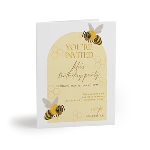Digital Bee Birthday Digital Template Mobile Invitation, Printable Invitation Yellow Aesthetic Honey Bee Editable | Instant Download