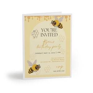 Digital Birthday Bee Party Invitation Digital Template Mobile, Printable Invitation Yellow Aesthetic Honey Bee Editable | Instant Download