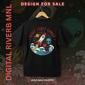 Retro Space Rocket T-Shirt Design, Custom Illustration (svg, png, pdf, psd, Procreate, tiff)