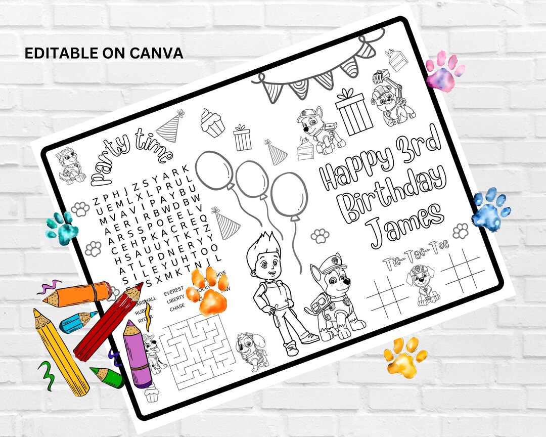 Paw-ty Party Printable, Coloring Sheet, Dogs Coloring Page, Printable ...