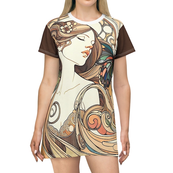 Woman and a butterfly, T-Shirt Dress (AOP)