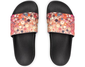 Sandalias deslizantes de PU para mujer, lunares de colores sobre fondo rosa, hermoso diseño, productos de calidad para ti.